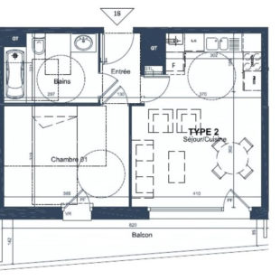 T2 de 42 m² avec balcon et parking