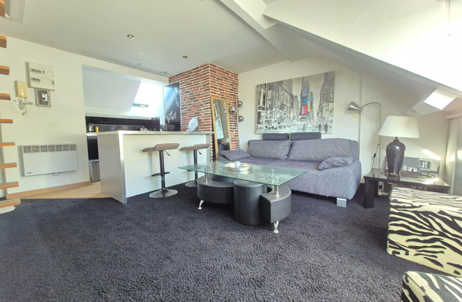 Studio meublé + chambre en mezzanine , vue latérale mer , 80M de la plage !!