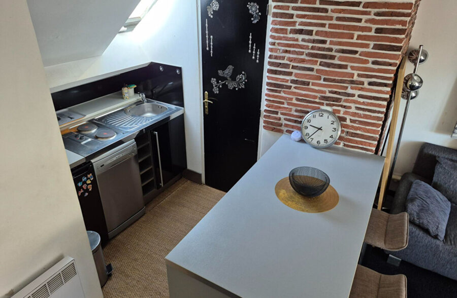 Studio meublé + chambre en mezzanine , vue latérale mer , 80M de la plage !!