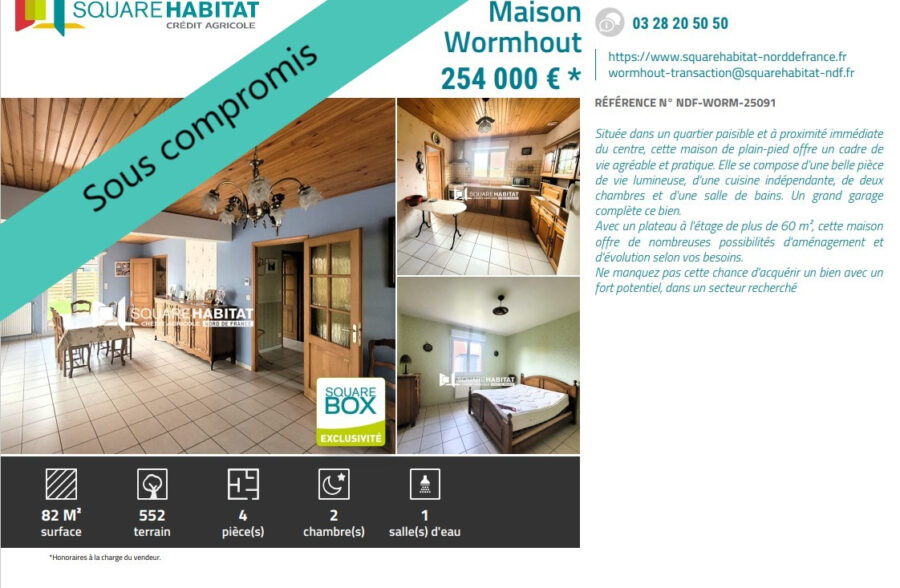 Maison de plain-pied Wormhout  Sous compromis 