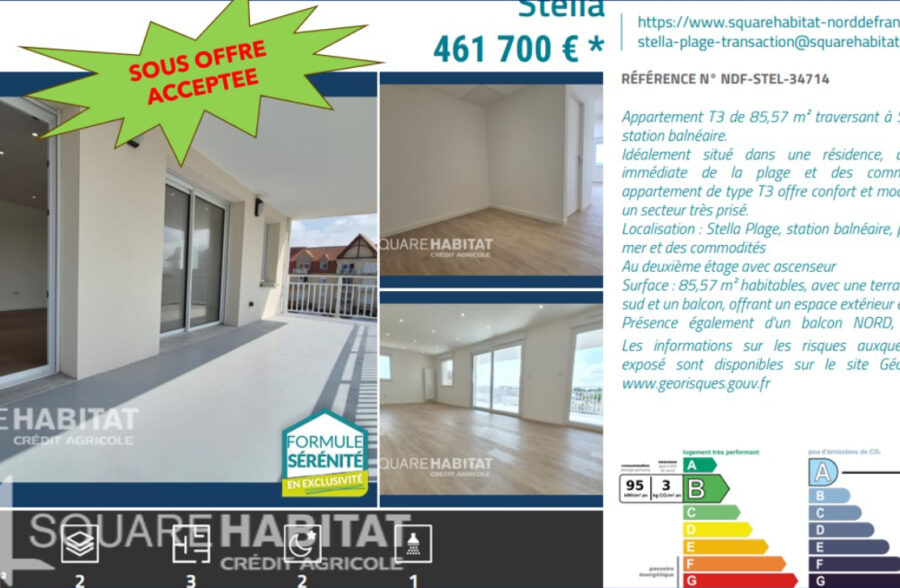 Appartement T3  85.57 m2 Stella plage &nbsp;Sous compromis&nbsp;