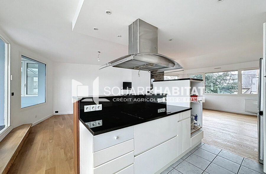 CHARMANT APPARTEMENT T3 AVEC CHEMINÉE ET VERANDA – RONCHIN – GRANDE TERRASSE – GARAGE EN SOUS SOL – CAVE